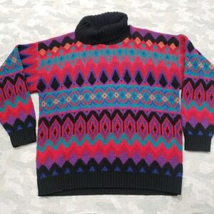 Vintage Sakura Sport Sweater Womens Large Ski Multicolor Pullover Turtleneck